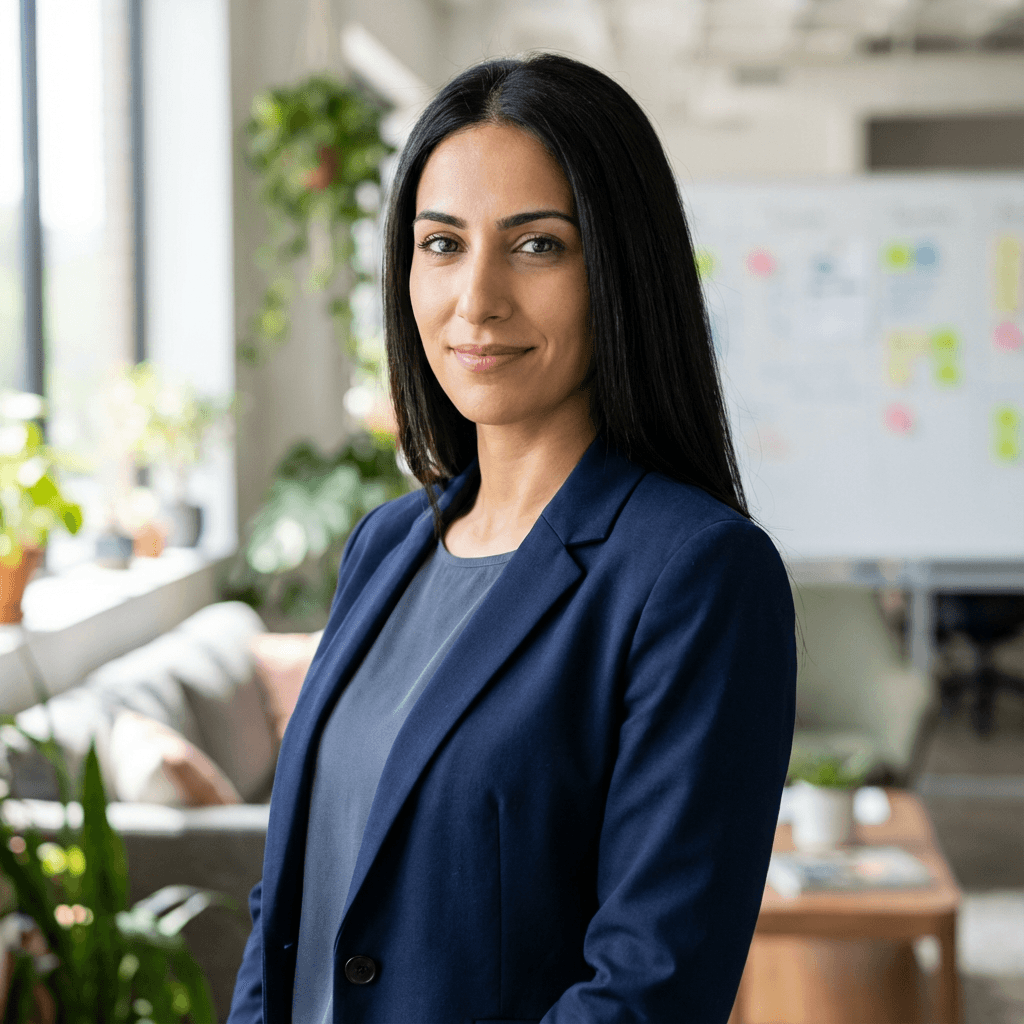 Female marketing lead in her late 30s, Black, in a modern Toronto office