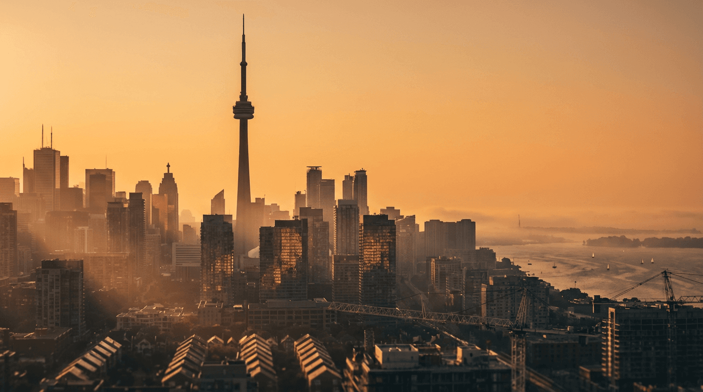 Toronto skyline viewed from a street-level angle